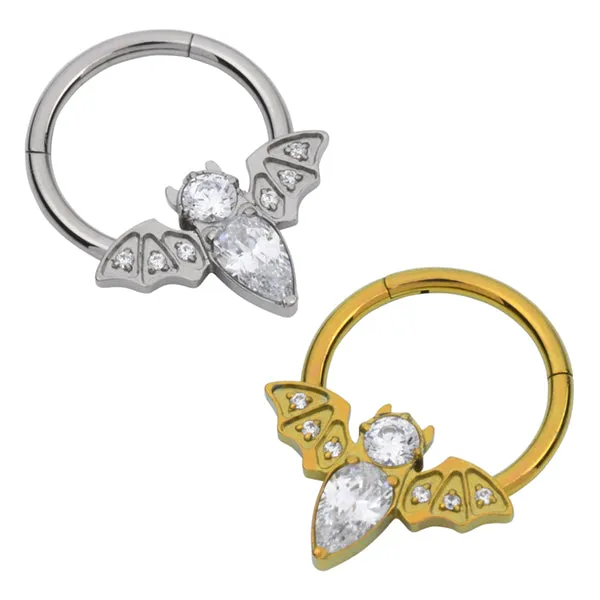 Tulsa Body Jewelry Rings CZ Bat Titanium Hinged Ring
