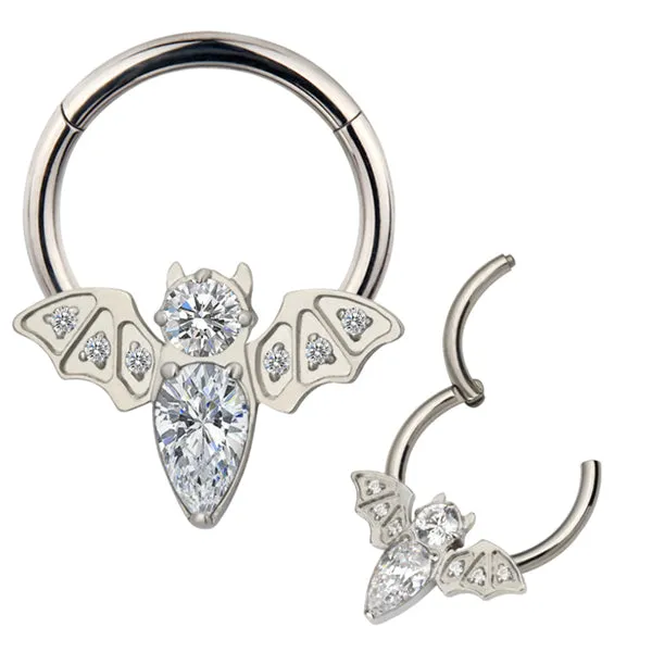 Tulsa Body Jewelry Rings CZ Bat Titanium Hinged Ring Tulsa Body Jewelry Rings CZ Bat Titanium Hinged Ring