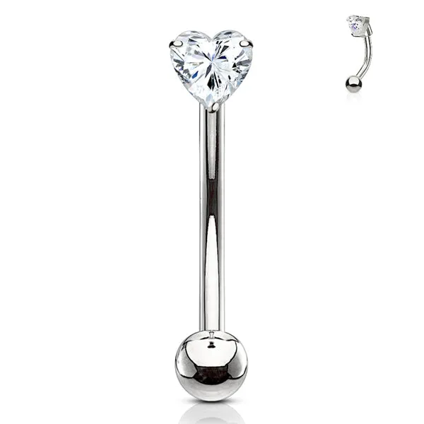 Tulsa Body Jewelry Rings Heart CZ White 14k Gold Eyebrow Barbell