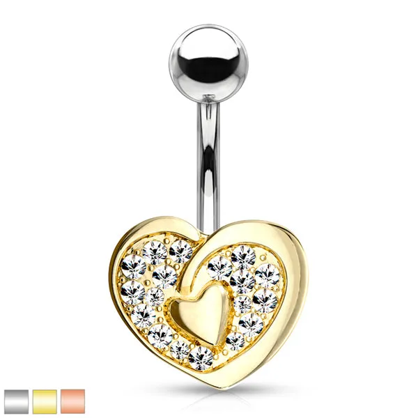 Tulsa Body Jewelry Rings Paved Heart Belly Ring