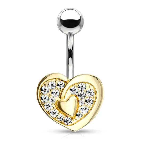 Tulsa Body Jewelry Rings Paved Heart Belly Ring