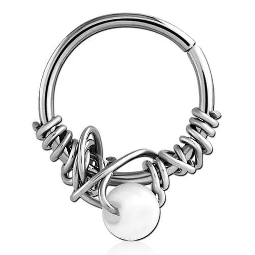 Tulsa Body Jewelry Rings Pearl Wrapped Stainless Continuous Ring