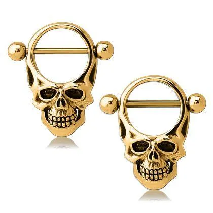 Tulsa Body Jewelry Rings Skull Gold Nipple Shields