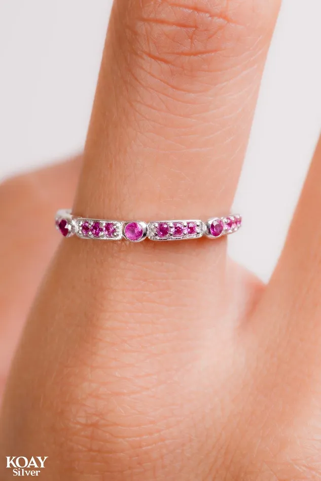 Zircon 042Pink Ring KOAY Silver Store Rings